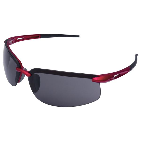 Erb Safety Overlander Safety Glasses, Red Frame, Gray Lens 15593